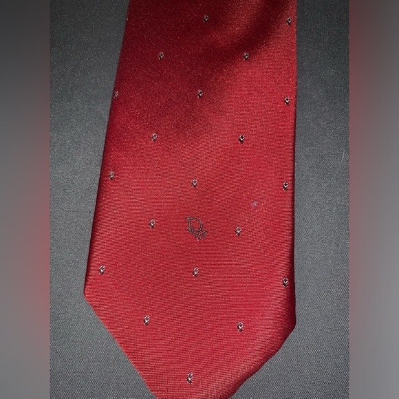 Vintage Cristian Dior Red & White Fabric Woven Made In Italy 53in Men’s Neck Tie - Picture 1 of 7